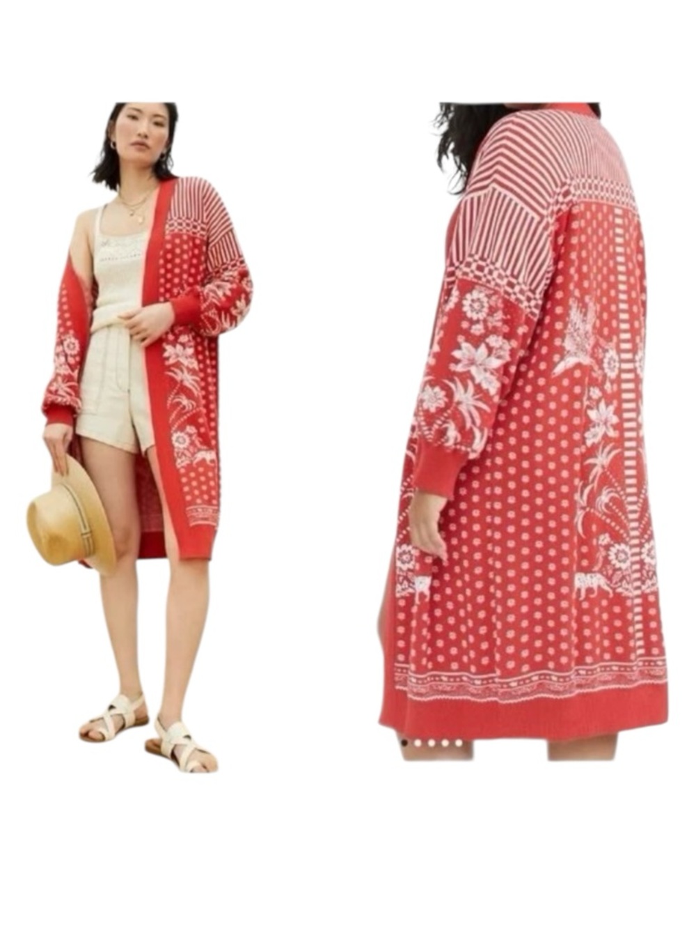 FARM Rio size 3x cardigan duster Anthropologie Red Heathered Sweater Top long sl - Picture 1 of 10